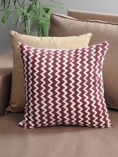 Load image into Gallery viewer, Maroon Zigzag Cushion Cover Hand Block Printed Cotton - MYYRA