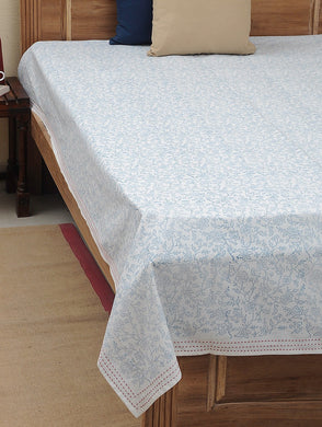Bed Cover Hand Block Printed Blue Color Jaal - MYYRA