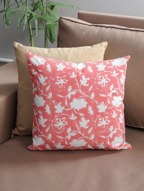 Peach Cushion Cover Hand Block Printed Cotton - MYYRA