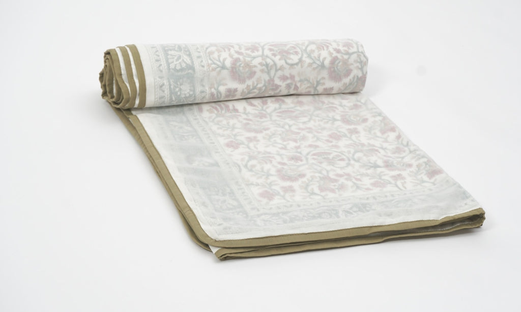 Hand block printed organic cotton dohar (lightweight cotton quilt) | Myyra Jaipur
