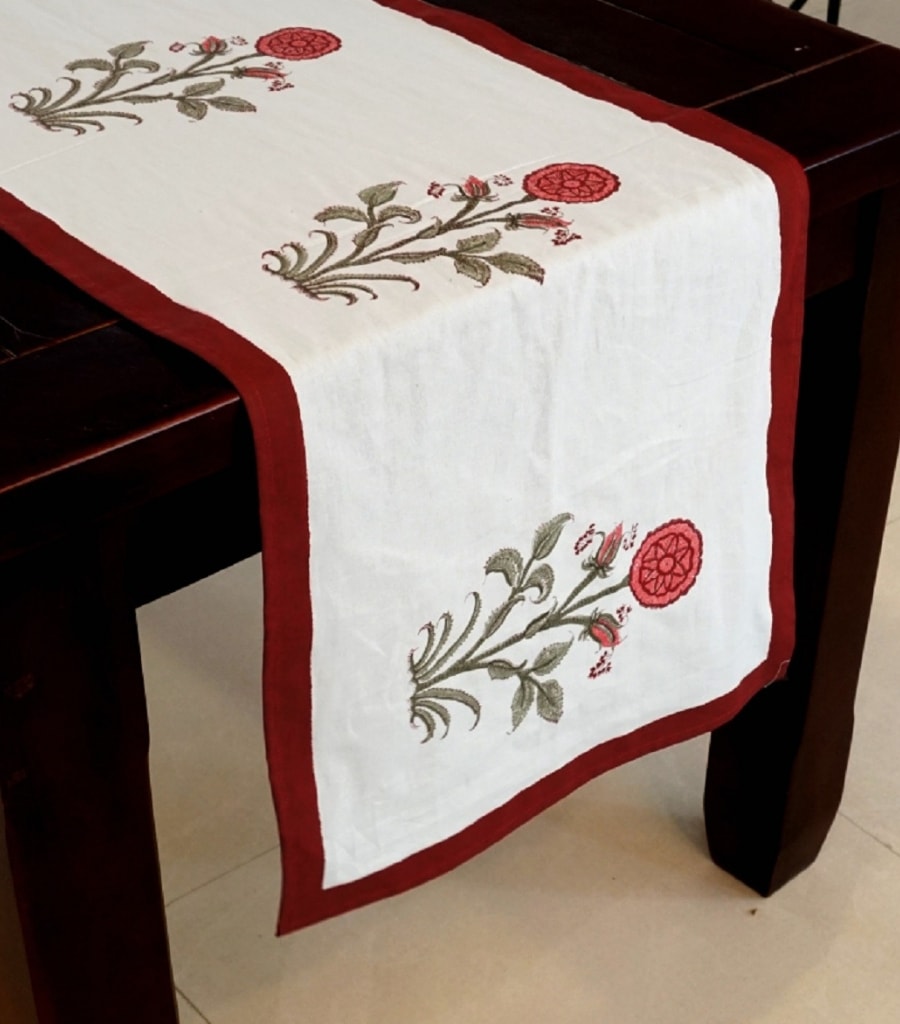 Hand block printed organic cotton table runner | Myyra Jaipur