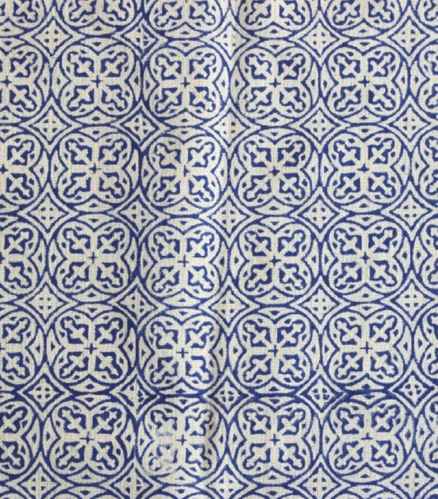 Close-up of hand block print on organic cotton table runner | Myyra Jaipur