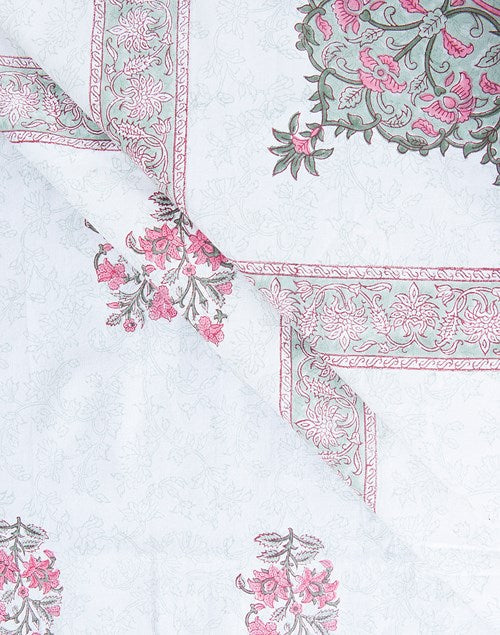 Table cover folded showing pattern repeat of hand block print | Myyra Jaipur