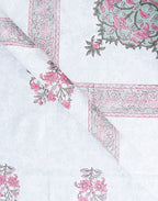 Table cover folded showing pattern repeat of hand block print | Myyra Jaipur