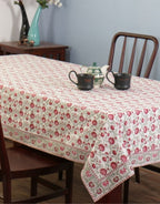 Close-up of hand block print on organic cotton table cover | Myyra Jaipur