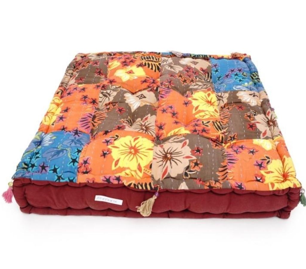 Floor cushion folded showing pattern repeat of hand block print | Myyra Jaipur