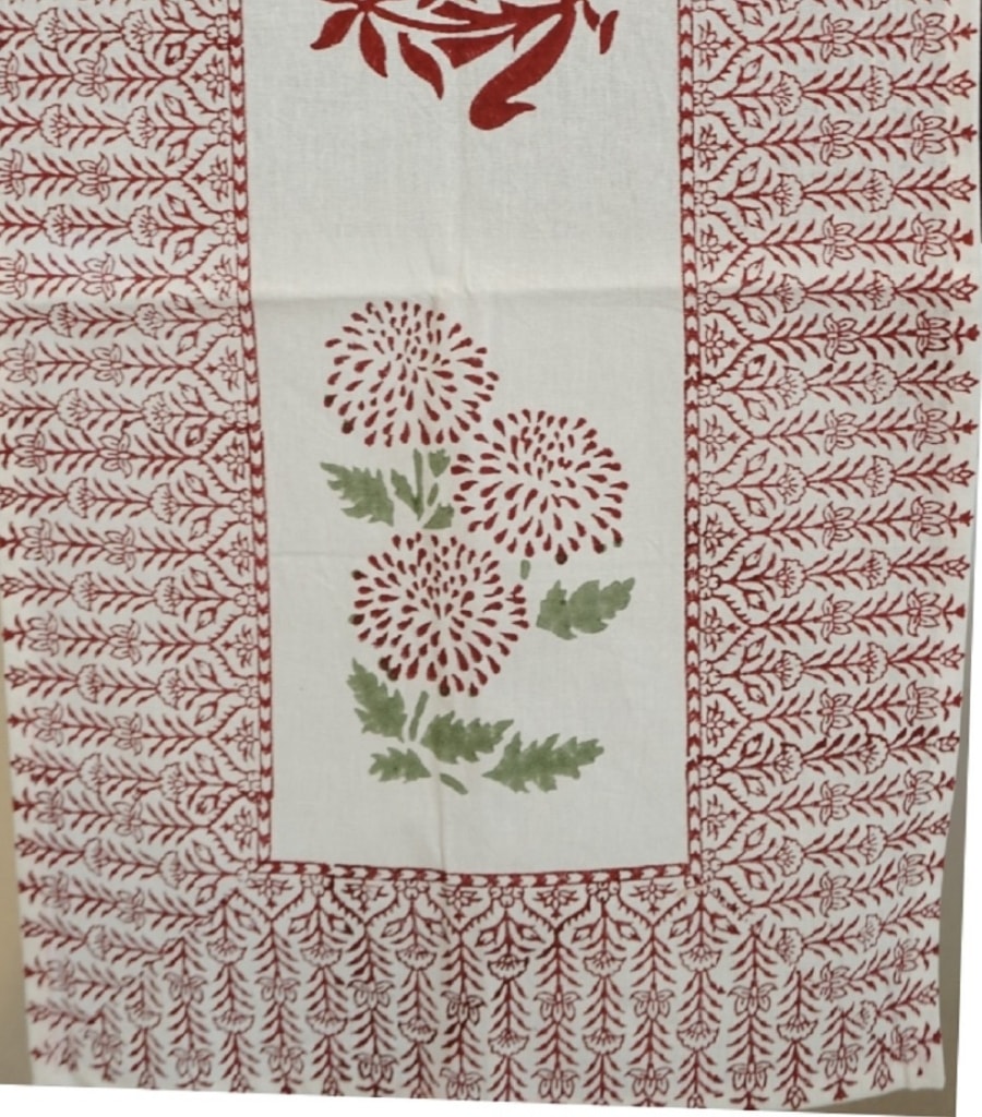 Close-up of hand block print on organic cotton table runner | Myyra Jaipur