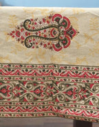 Close-up of hand block print on organic cotton table cover | Myyra Jaipur