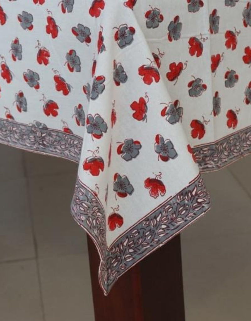 Close-up of hand block print on organic cotton table cover | Myyra Jaipur