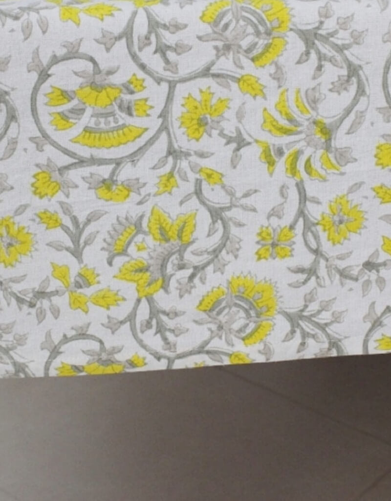 Table cover folded showing pattern repeat of hand block print | Myyra Jaipur