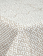 Close-up of hand block print on organic cotton table cover | Myyra Jaipur