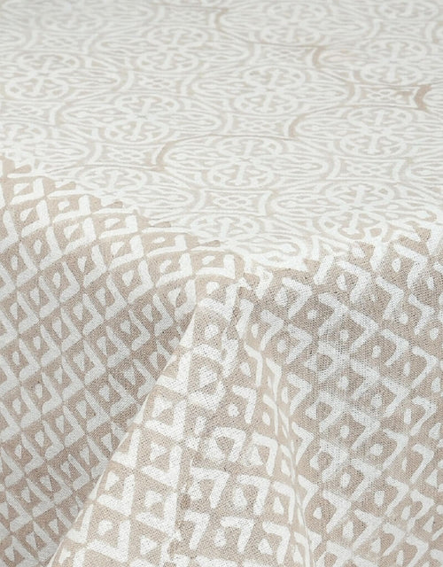 Close-up of hand block print on organic cotton table cover | Myyra Jaipur