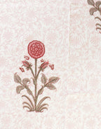 Close-up of hand block print on organic cotton table cover | Myyra Jaipur