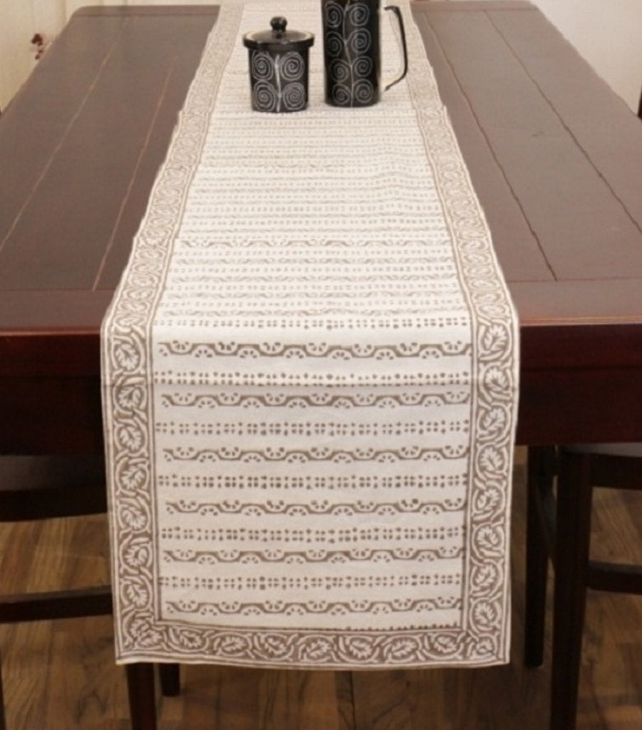 Close-up of hand block print on organic cotton table runner | Myyra Jaipur