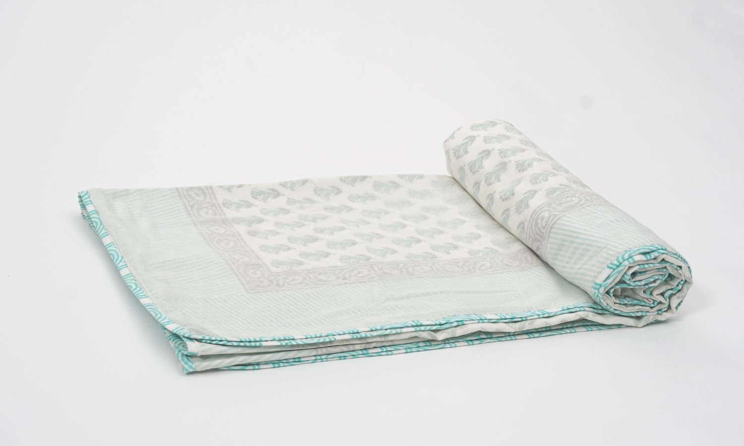 Close-up of hand block print on organic cotton dohar (lightweight cotton quilt) | Myyra Jaipur