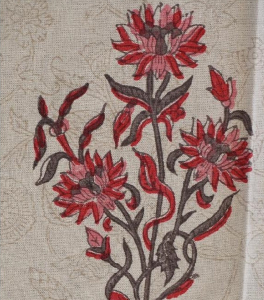Close-up of hand block print on organic cotton table runner | Myyra Jaipur
