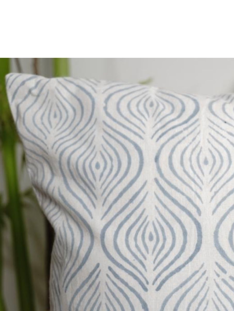 Cushion cover folded showing pattern repeat of hand block print | Myyra Jaipur