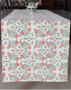 Close-up of hand block print on organic cotton table runner | Myyra Jaipur