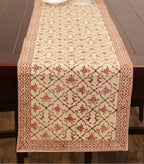 Close-up of hand block print on organic cotton table runner | Myyra Jaipur