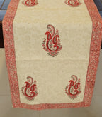 Close-up of hand block print on organic cotton table runner | Myyra Jaipur