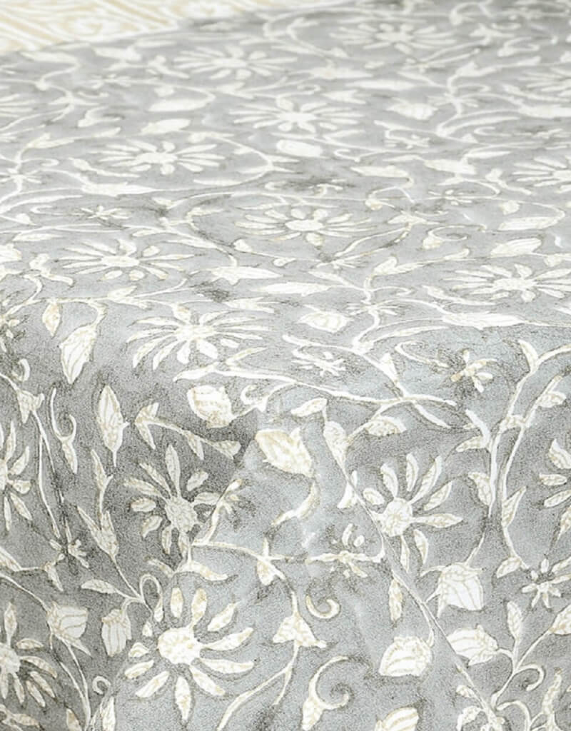 Close-up of hand block print on organic cotton table cover | Myyra Jaipur