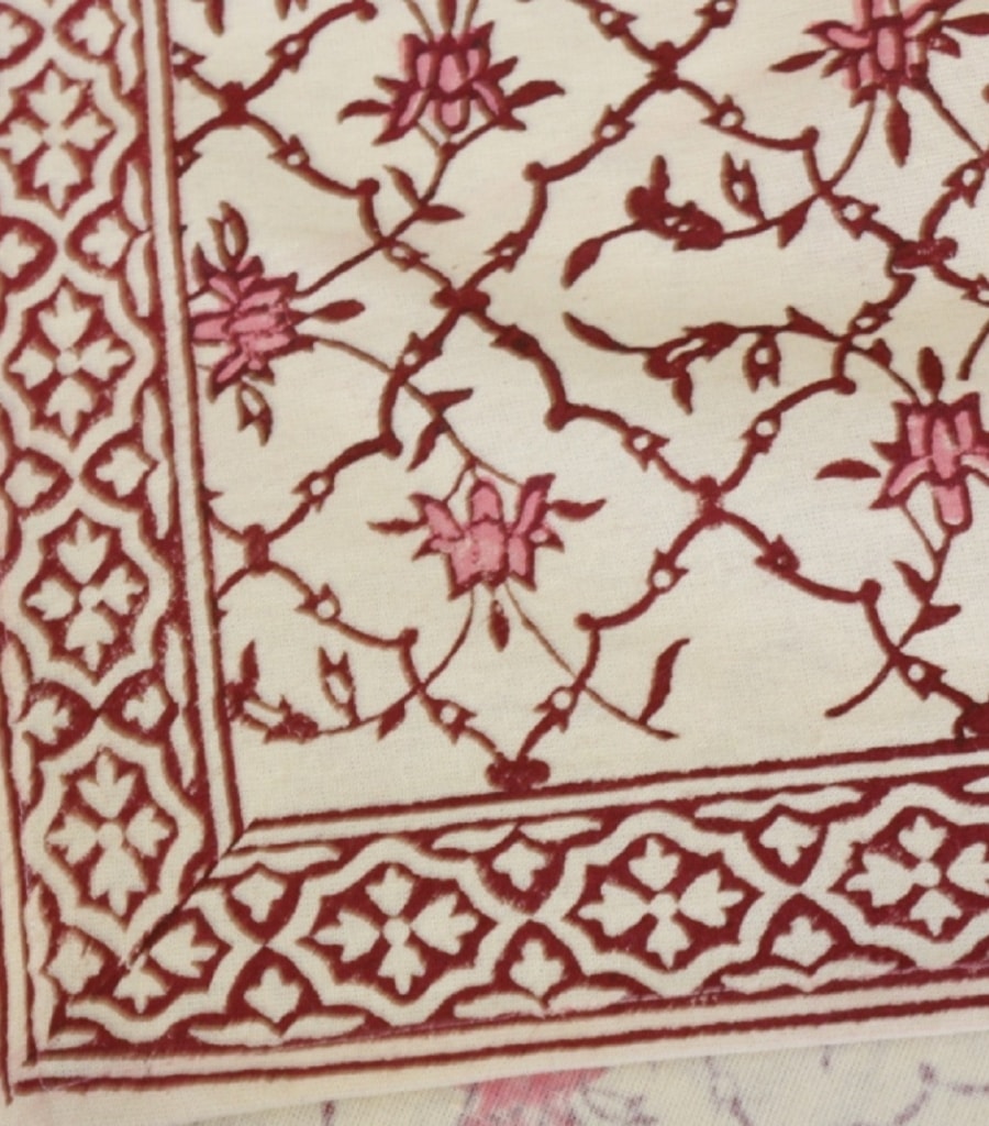Table runner folded showing pattern repeat of hand block print | Myyra Jaipur