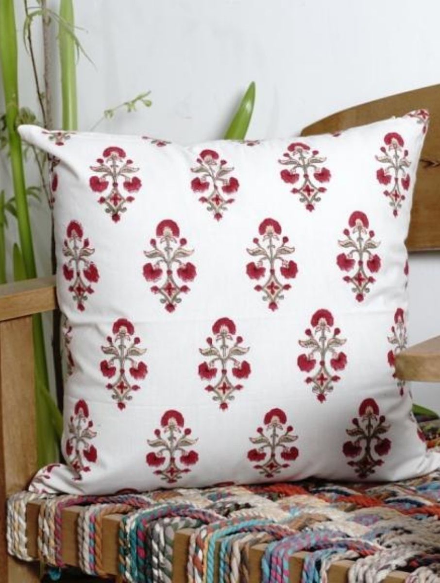 Hand block printed organic cotton cushion cover | Myyra Jaipur