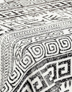 Close-up of hand block print on organic cotton table cover | Myyra Jaipur