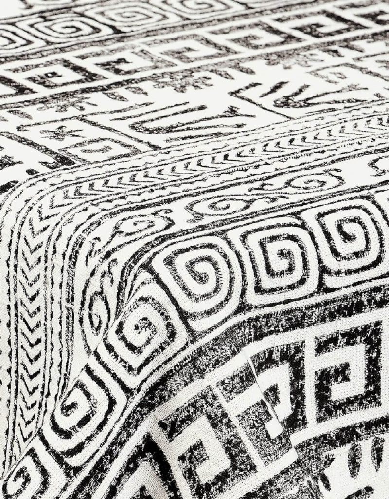 Close-up of hand block print on organic cotton table cover | Myyra Jaipur
