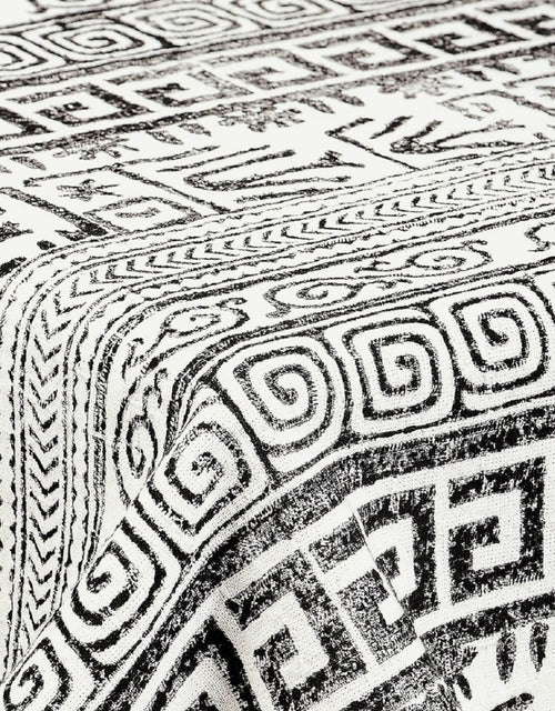 Close-up of hand block print on organic cotton table cover | Myyra Jaipur