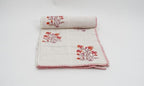 Close-up of hand block print on organic cotton dohar (lightweight cotton quilt) | Myyra Jaipur
