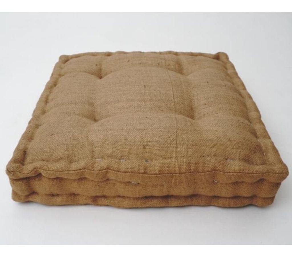 Close-up of hand block print on organic cotton floor cushion | Myyra Jaipur