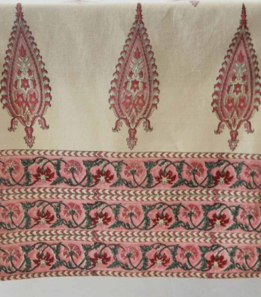 Close-up of hand block print on organic cotton table runner | Myyra Jaipur