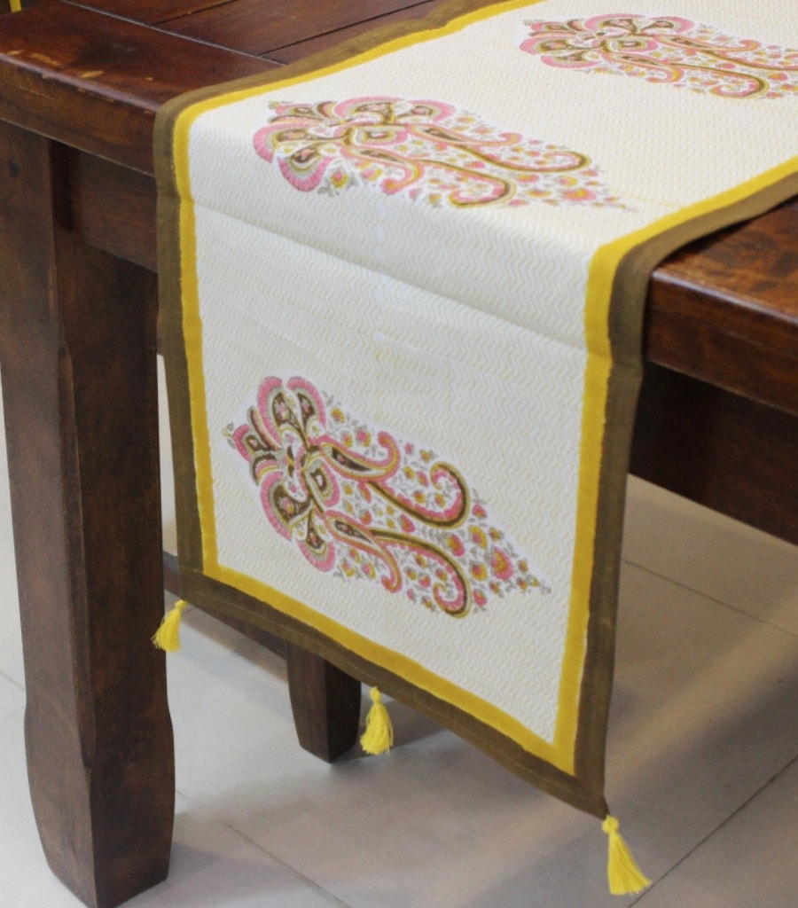 Hand block printed organic cotton table runner | Myyra Jaipur