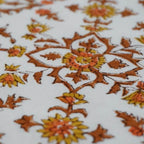 Close-up of hand block print on organic cotton running fabric | Myyra Jaipur