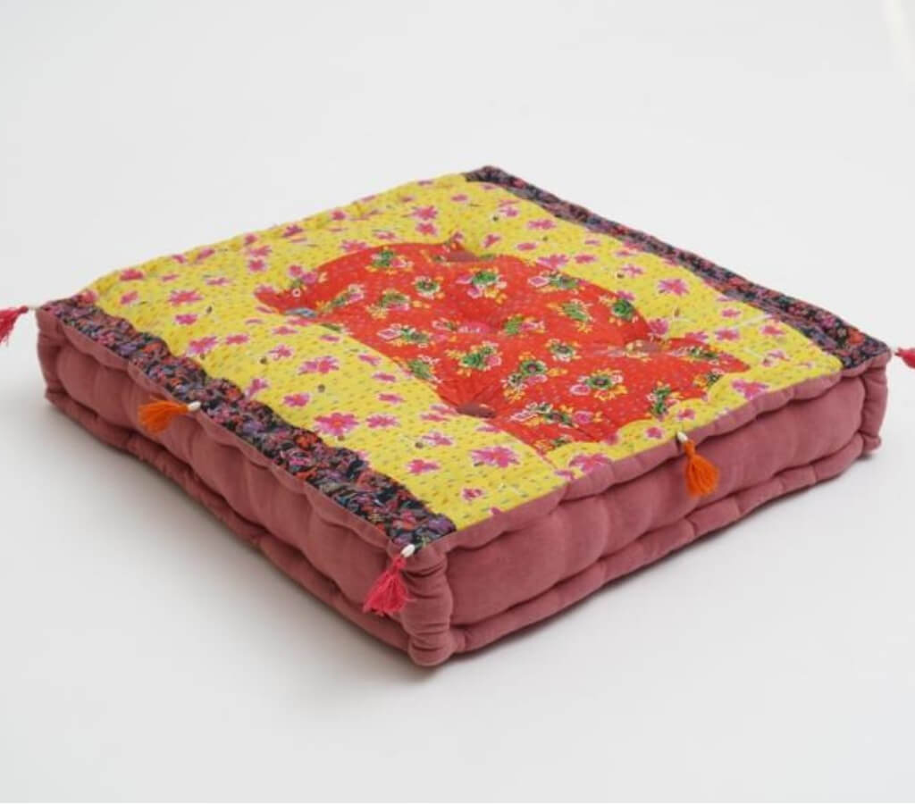 Hand block printed organic cotton floor cushion | Myyra Jaipur