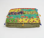 Close-up of hand block print on organic cotton floor cushion | Myyra Jaipur