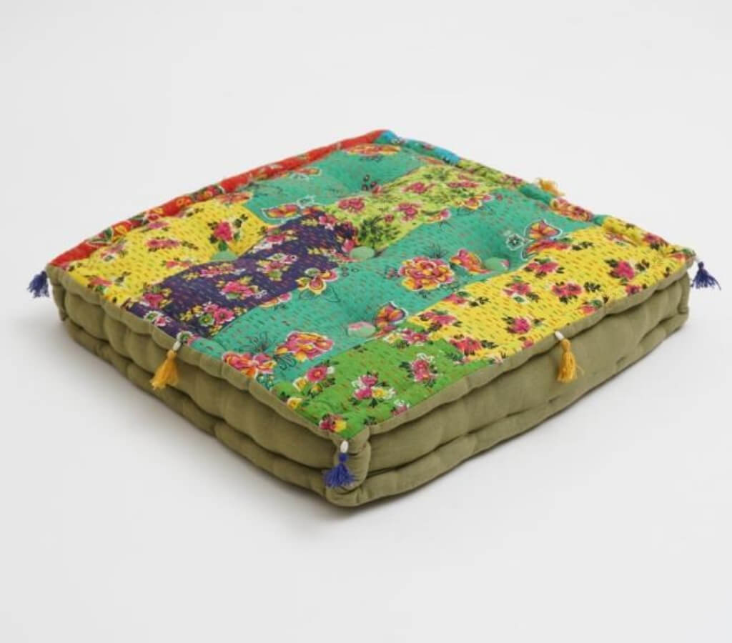 Hand block printed organic cotton floor cushion | Myyra Jaipur