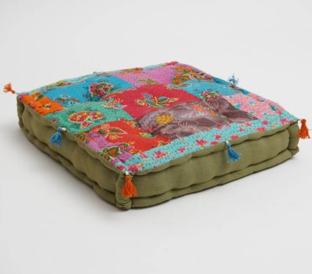 Hand block printed organic cotton floor cushion | Myyra Jaipur