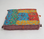 Close-up of hand block print on organic cotton floor cushion | Myyra Jaipur