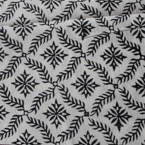 Close-up of hand block print on organic cotton running fabric | Myyra Jaipur
