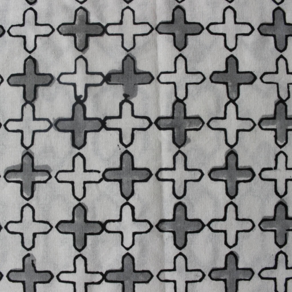 Folded hand block printed organic cotton yardage showing pattern repeat | Myyra Jaipur