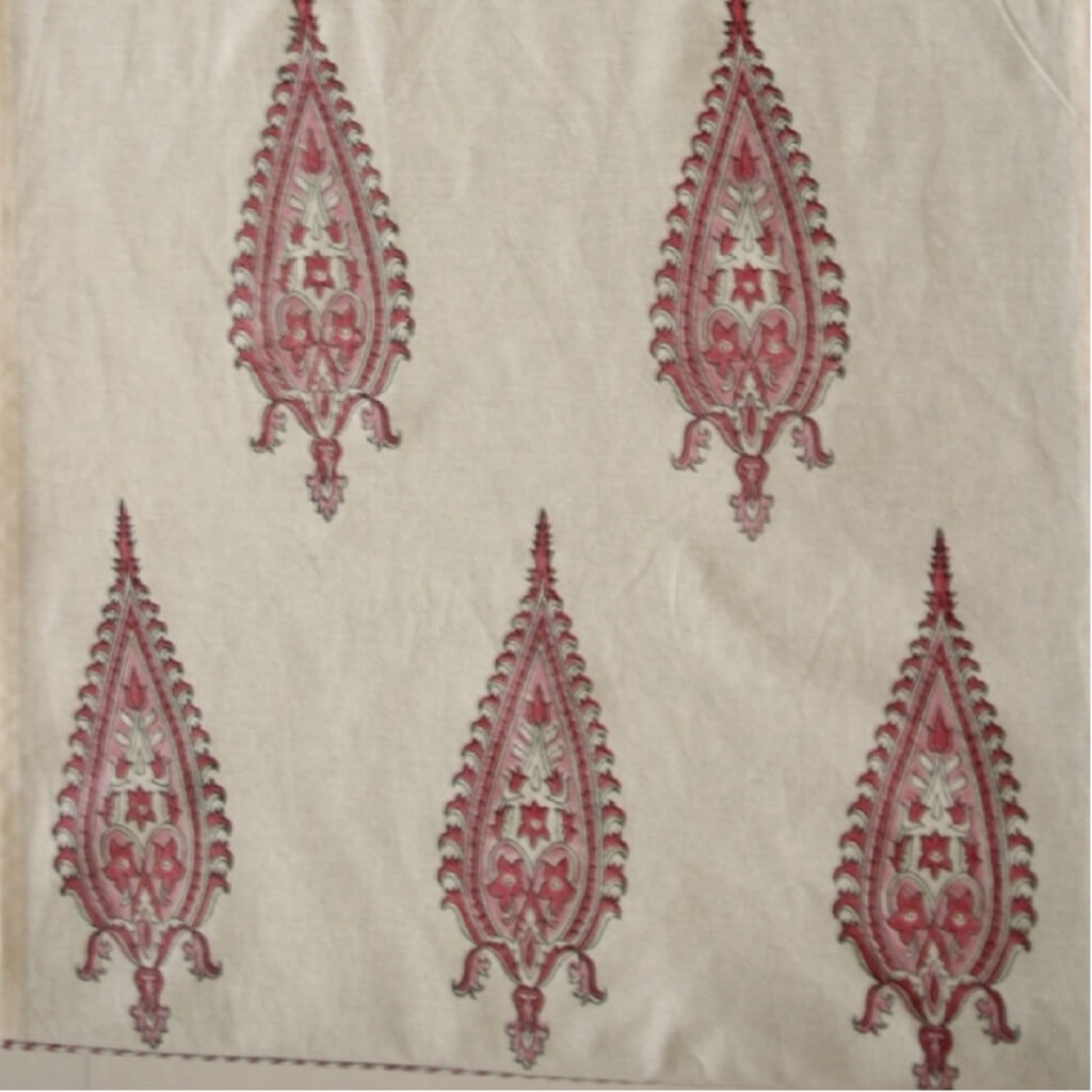 Close-up of hand block print on organic cotton running fabric | Myyra Jaipur
