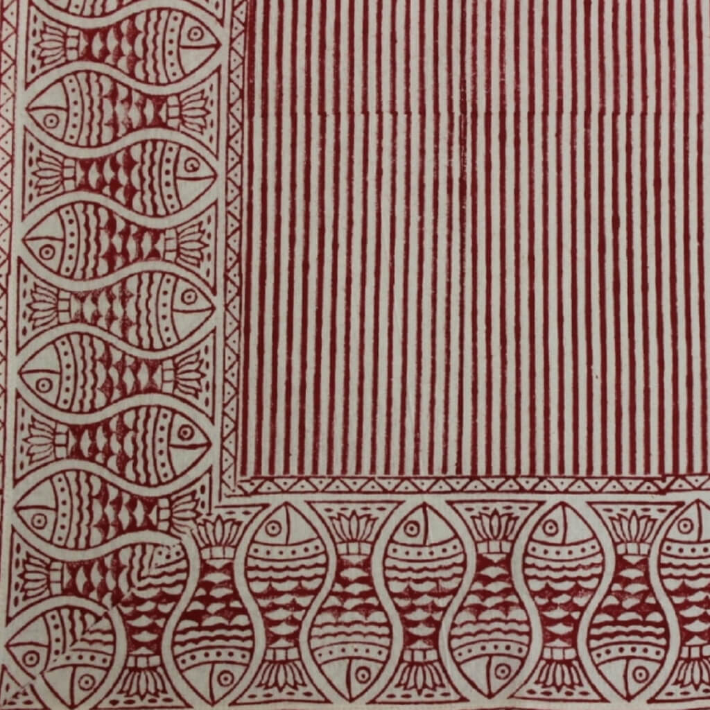 Close-up of hand block print on organic cotton running fabric | Myyra Jaipur