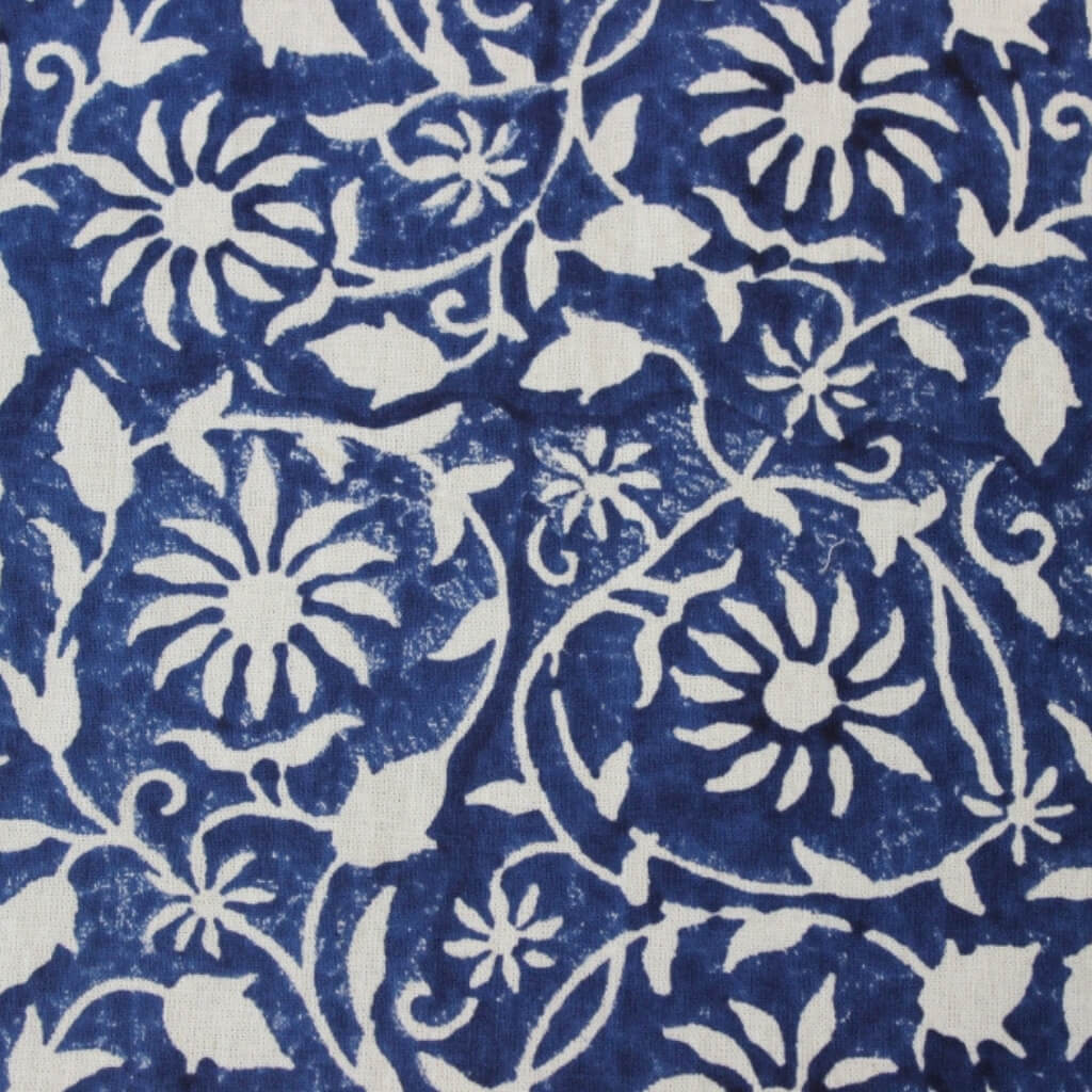 Folded hand block printed organic cotton yardage showing pattern repeat | Myyra Jaipur