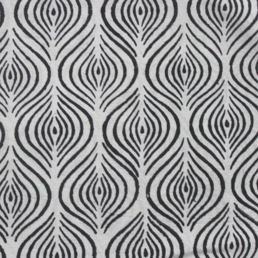Close-up of hand block print on organic cotton running fabric | Myyra Jaipur
