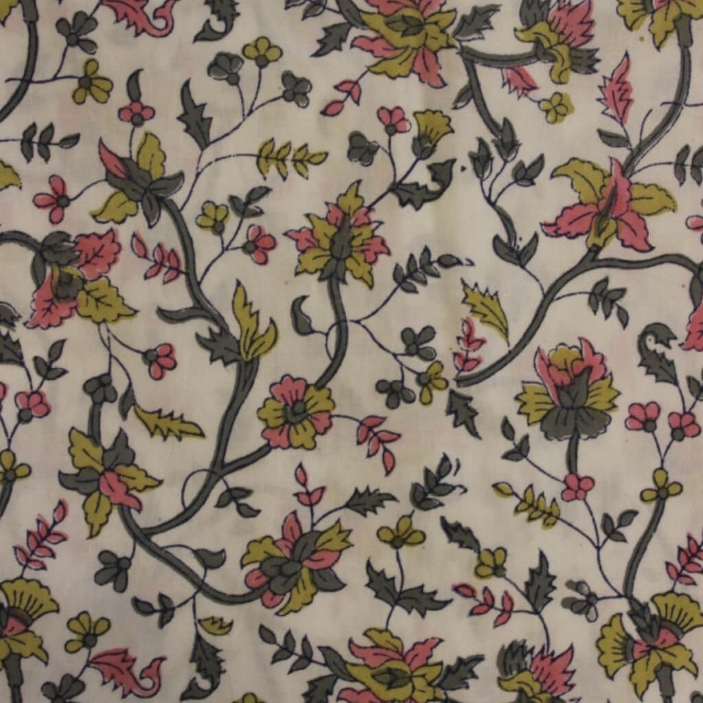 Folded hand block printed organic cotton yardage showing pattern repeat | Myyra Jaipur