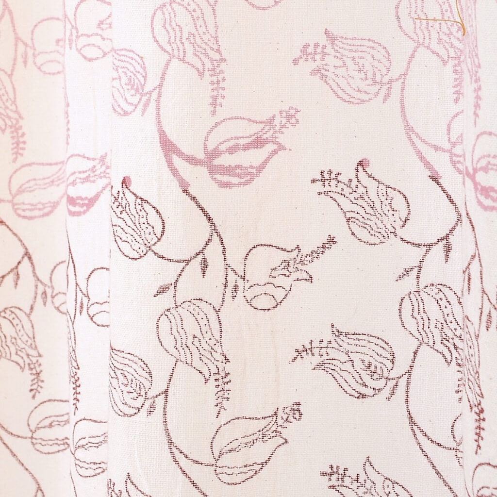 Close-up of hand block print on organic cotton running fabric | Myyra Jaipur