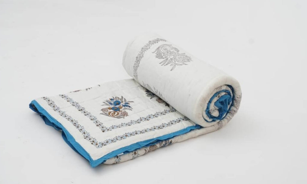 Hand block printed organic cotton quilt | Myyra Jaipur