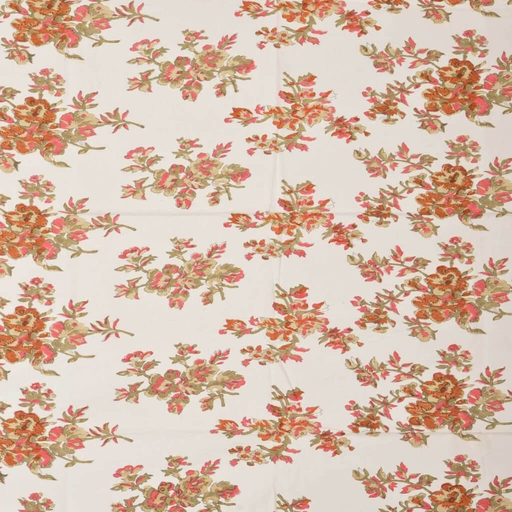 Hand block printed organic cotton fabric in styled flat lay | Myyra Jaipur